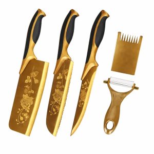 Set 5 cuțite de bucătărie cu acoperire Maifan, lame antiaderente și decojitor inclus