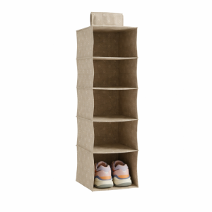 Organizator suspendabil pentru șifonier, destinat depozitării încălțămintei și hainelor, cu 6 compartimente, dimensiuni 35 × 20 × 75 cm