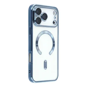 Husă iPhone 17 Pro Max Luxe Armor, MagSafe, Silicon Transparent Albastru, Protecție Cameră