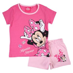 Pijama copii fete Minnie Mouse, Happy Days, 100% bumbac, multicolor, set cu mânecă scurtă, confortabilă