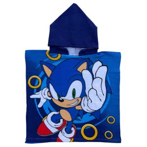 Prosop poncho copii Sonic the Hedgehog, 50x100 cm, albastru multicolor, So Fun, prosop cu glugă, moale și absorbant
