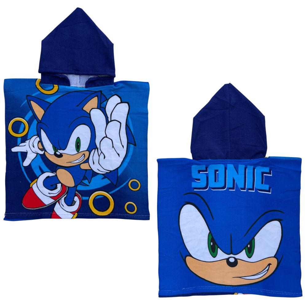 Prosop poncho copii Sonic the Hedgehog, 50x100 cm, albastru multicolor, So Fun, prosop cu glugă, moale și absorbant - imagine 3