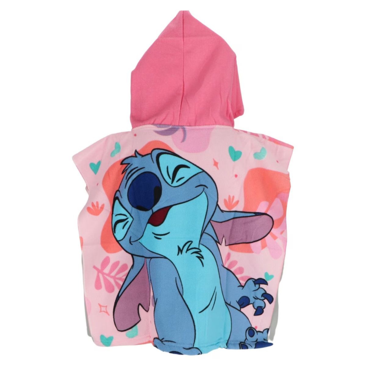 Prosop poncho copii Stitch Disney, 50x100 cm, roz multicolor, So Fun, prosop cu glugă, moale și absorbant - imagine 3